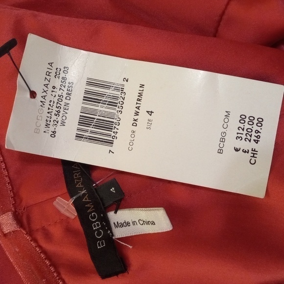 BCBG Dark Pink Watermelon Sateen Pleated Strapless Cocktail Dress NWT - Picture 13 of 14